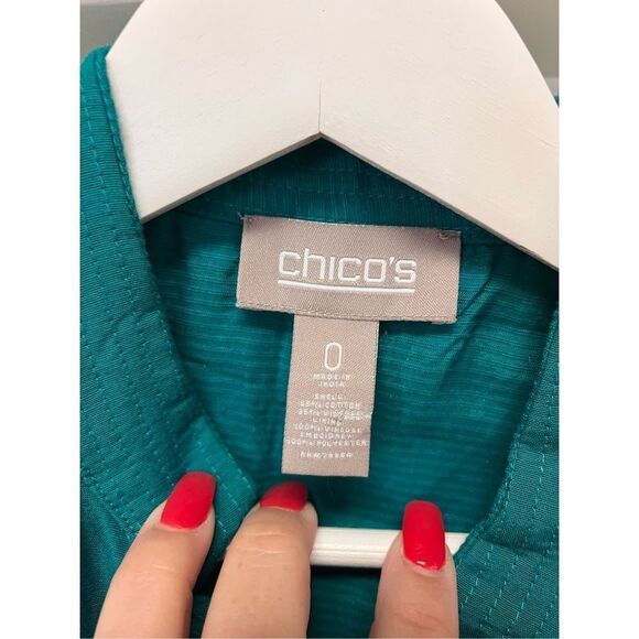 Chico’s Teal Quilted Open Front Jacket sz 0 or S EUC - Picture 6 of 7